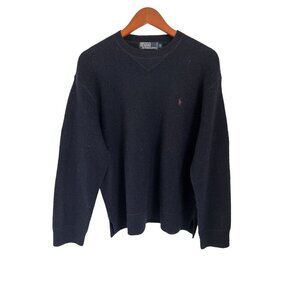 POLO Ralph Lauren Crewneck Knitted 100% Lambswool Sweater Navy Blue Size Med